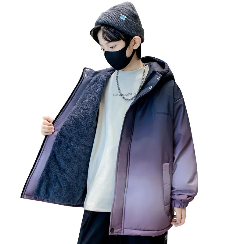 Winter Child Gradient Color Jacket Coat With Hoodies For Boy Luxury New Fashion Thermal Overcoats Kids Warm Hooded Trench Parka